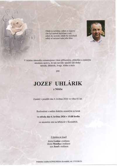 Smuteční oznámení – Jozef Uhlárik
