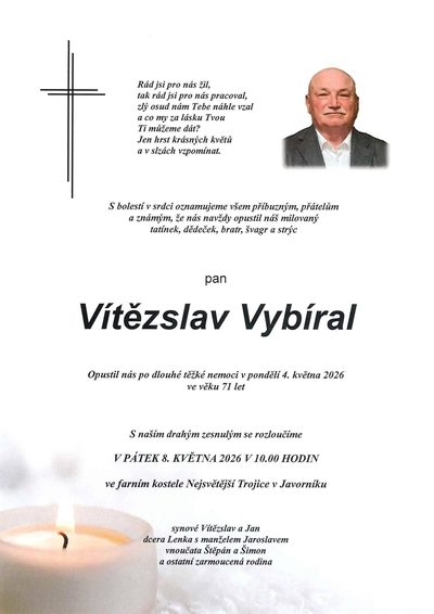 Smuteční oznámení – Vítězslav Vybíral