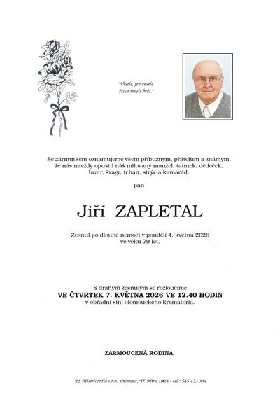 Smuteční oznámení – Jiří Zapletal