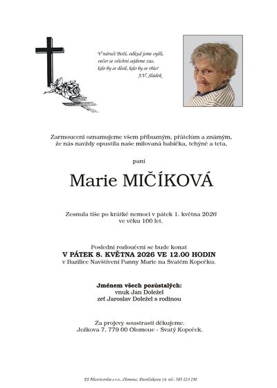 Smuteční oznámení – Marie Mičíková