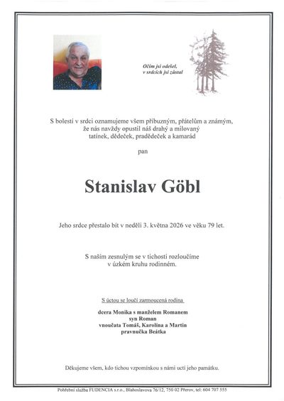 Smuteční oznámení – Stanislav Gobl