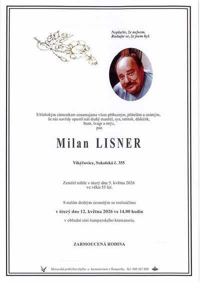 Smuteční oznámení – Milan Lisnéer