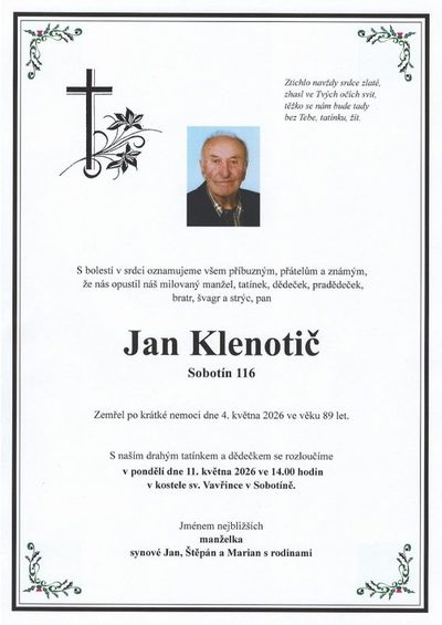 Smuteční oznámení – Jan Klenotič