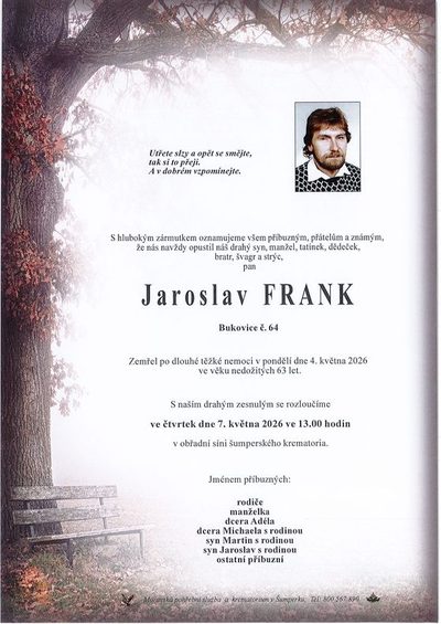 Smuteční oznámení – Jaroslav Frank