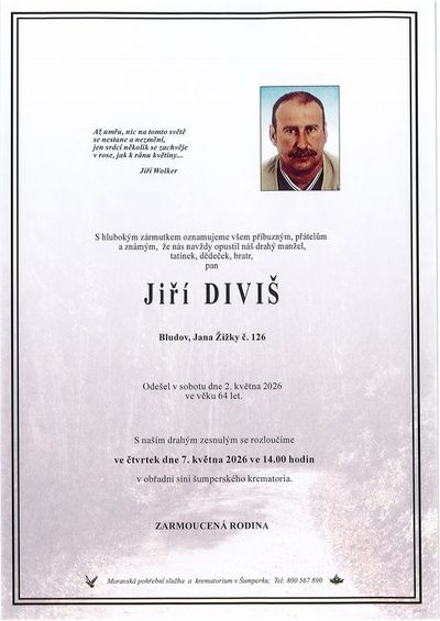 Smuteční oznámení – Jiří Diviš