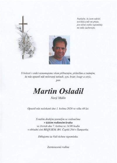 Smuteční oznámení – Martin Osladil