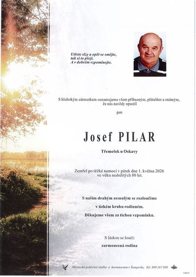 Smuteční oznámení – Josef Pilar