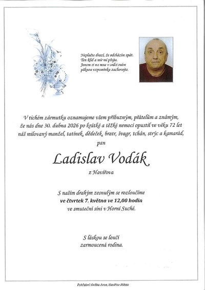 Smuteční oznámení – Ladislav Vodák