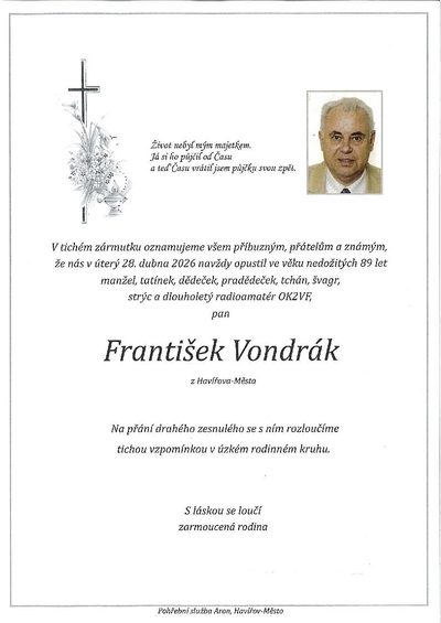 Smuteční oznámení – František Vondrák