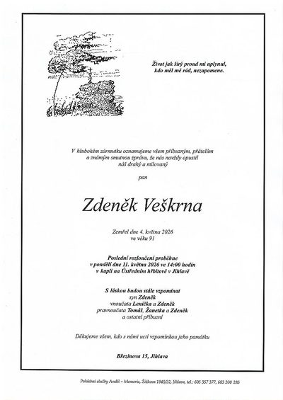 Smuteční oznámení – Zdeněk Veškrna