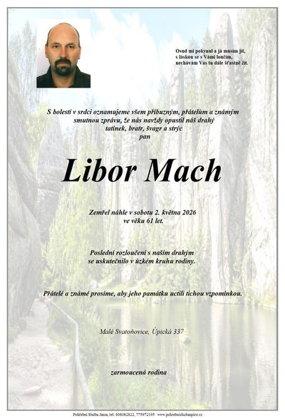 Smuteční oznámení – Libor Mach
