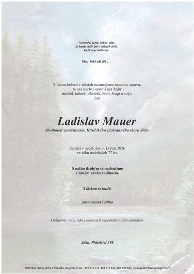 Smuteční oznámení – Ladislav Mauer
