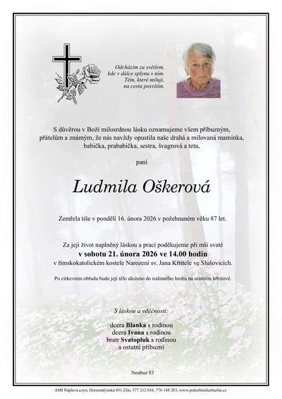 Smuteční oznámení – Ludmila Oškerová