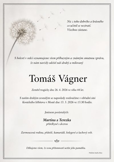Smuteční oznámení – Tomáš Vágner