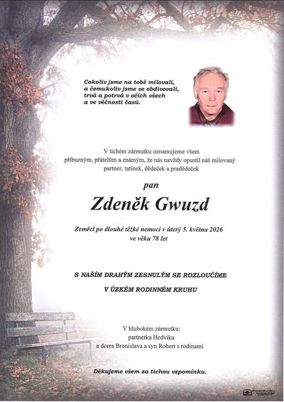 Smuteční oznámení – Zdenék Gwuzd