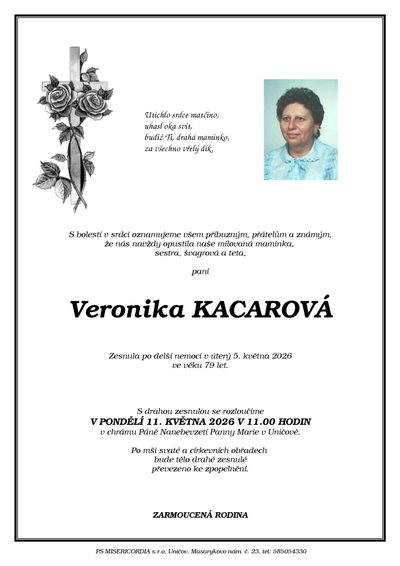 Smuteční oznámení – Veronika Kacarová