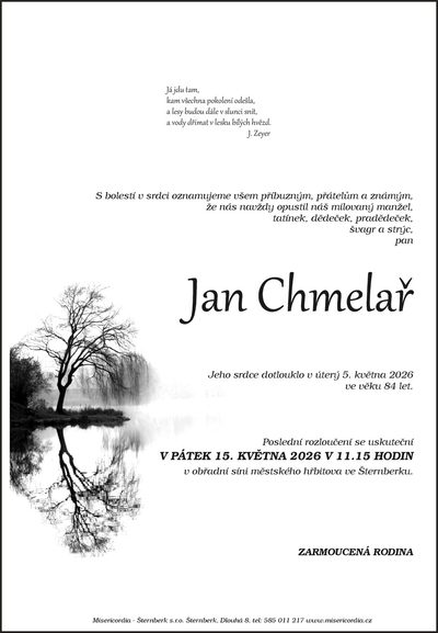 Smuteční oznámení – Jeho Chmelař