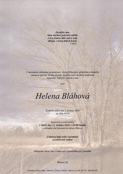 Smuteční oznámení – Helena Bláhová