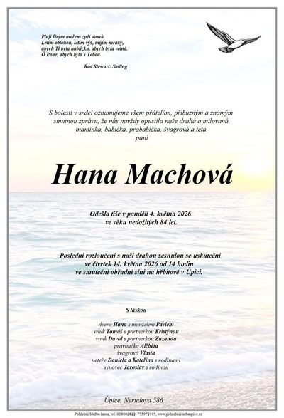 Smuteční oznámení – Hana Machová
