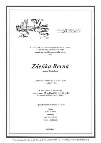 Smuteční oznámení – Zdeňka Berná