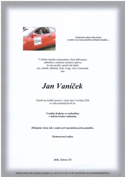 Smuteční oznámení – Jan Vaníček