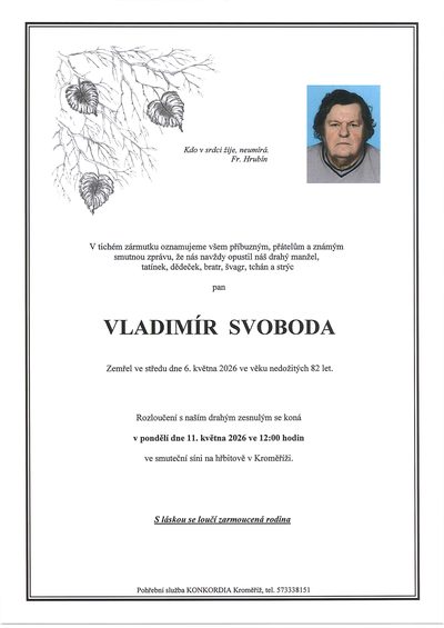 Smuteční oznámení – Vladimír Svoboda