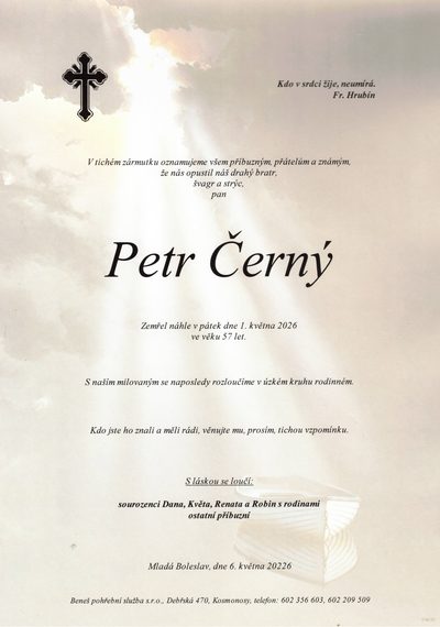 Smuteční oznámení – Petr Černý