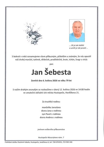 Smuteční oznámení – Jan Šebesta