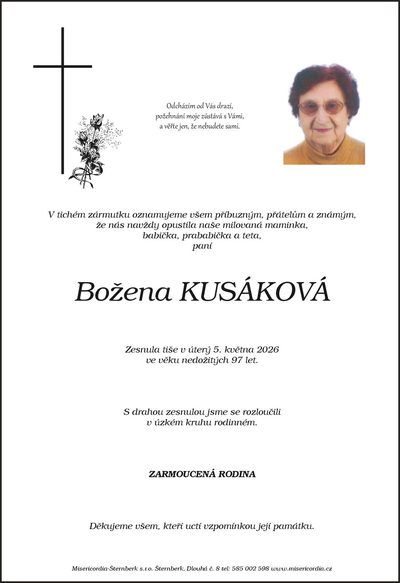 Smuteční oznámení – Božena Kusáková