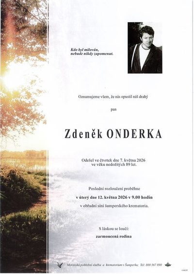 Smuteční oznámení – Zdeněk Onderka