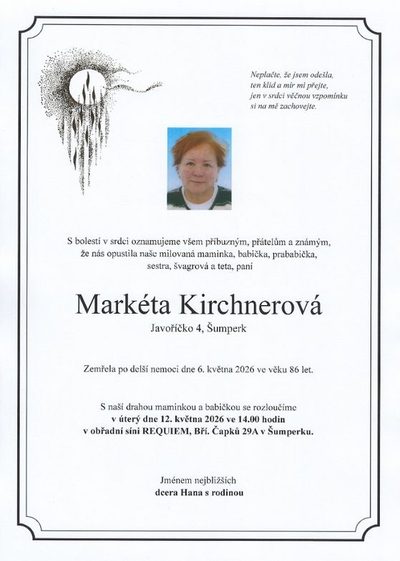 Smuteční oznámení – Markéta Kirchnerová