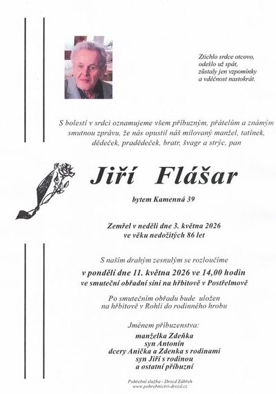 Smuteční oznámení – Jiří Fláašar