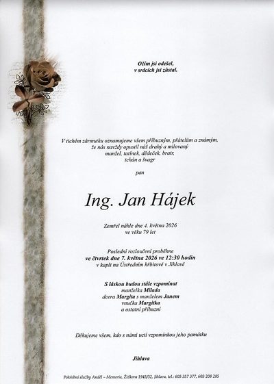 Smuteční oznámení – Jan Hájek