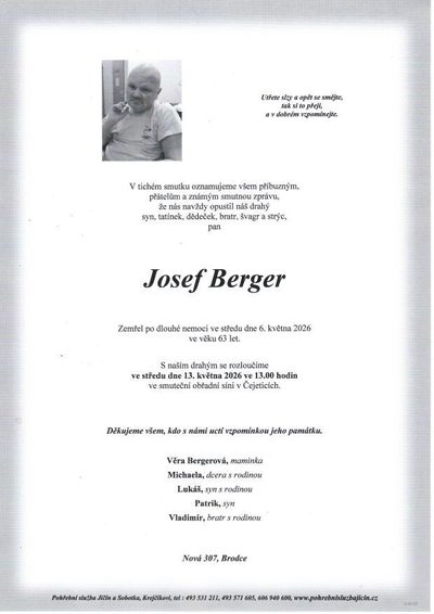Smuteční oznámení – Josef Berger