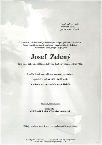 Smuteční oznámení – Josef Zelený