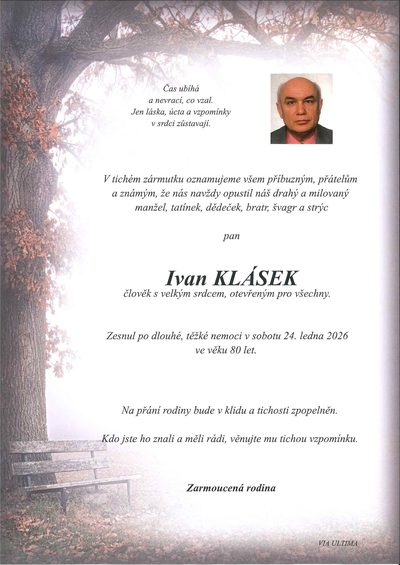 Smuteční oznámení – Ivan Klásek