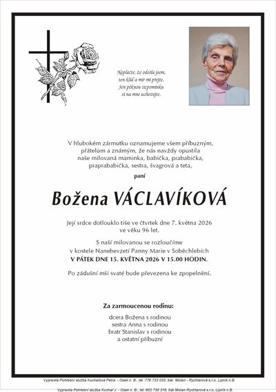 Smuteční oznámení – Božena Václavíková