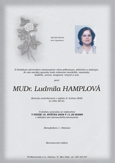 Smuteční oznámení – Ludmila Hamplová