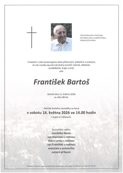 Smuteční oznámení – František Bartoš