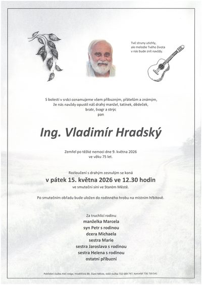 Smuteční oznámení – Vladimir Hradský