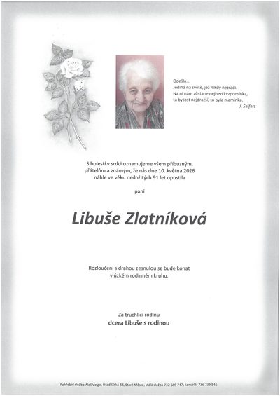 Smuteční oznámení – Libuše Zlatníková