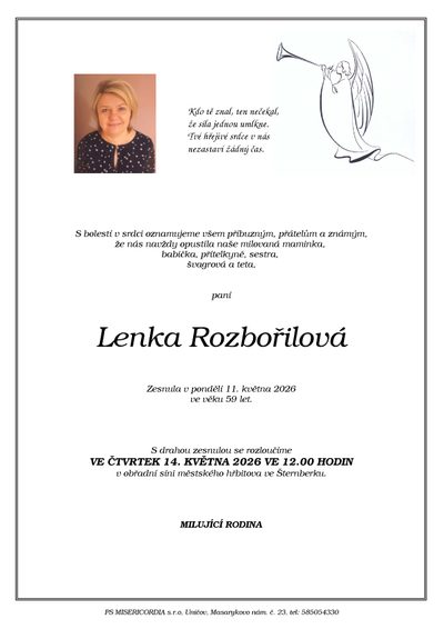 Smuteční oznámení – Lenka Rozbořilová