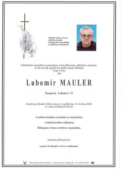 Smuteční oznámení – Lubomir Mauler
