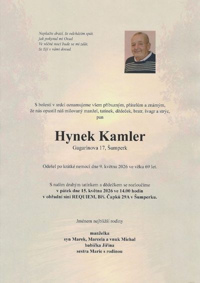 Smuteční oznámení – Hynek Kamler