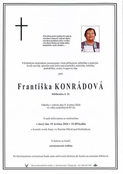 Smuteční oznámení – Františka Konrádová