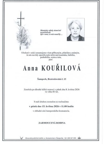 Smuteční oznámení – Anna Kouřilová