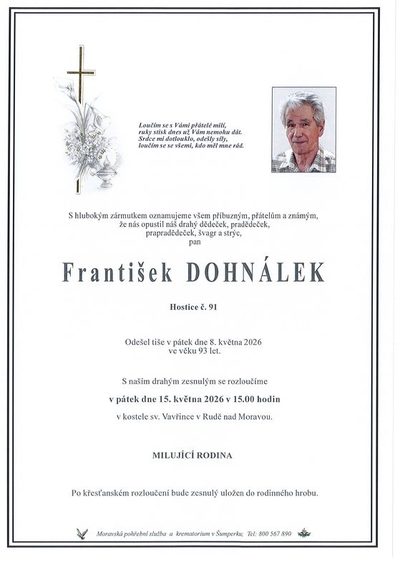 Smuteční oznámení – František Dohnálek