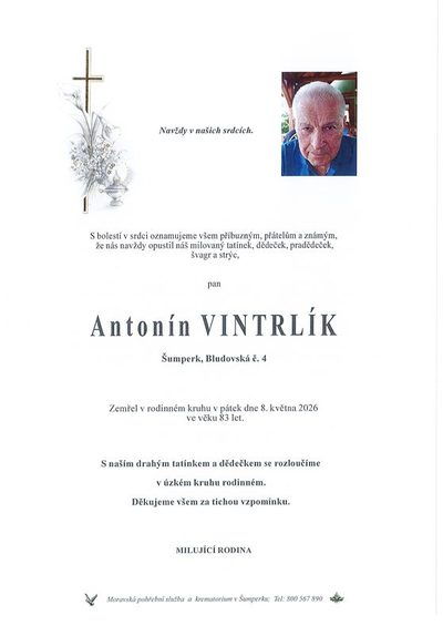 Smuteční oznámení – Antonín Vintrlík