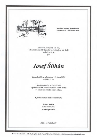 Smuteční oznámení – Josef Šilhán
