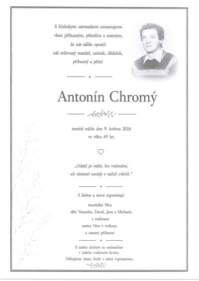 Smuteční oznámení – Antonín Chromý
